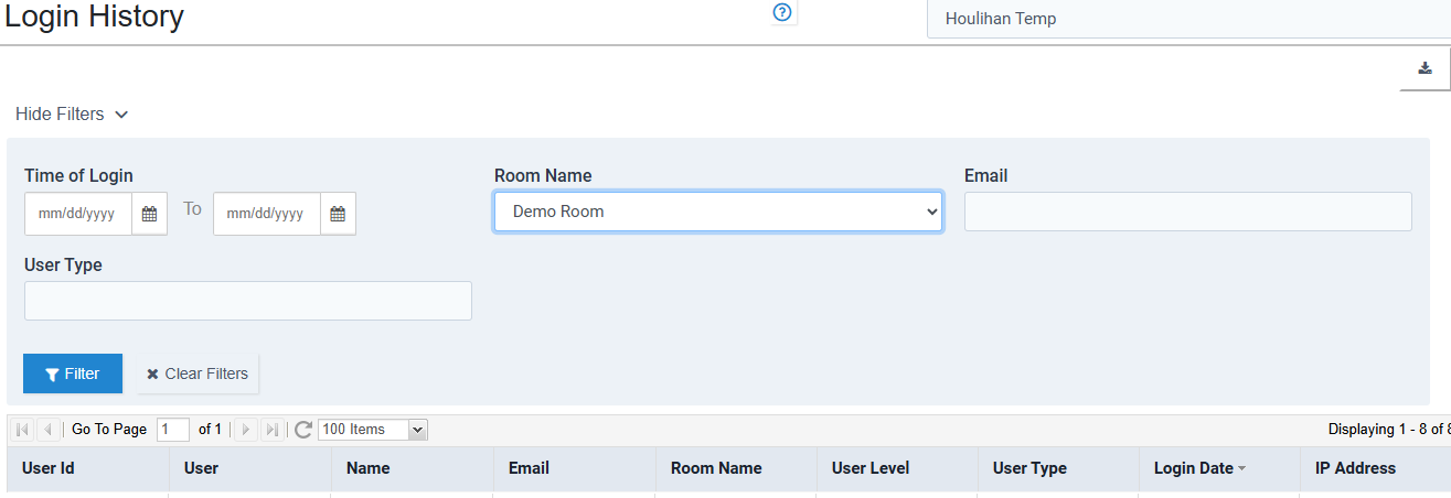 Report Filters Vault Rooms